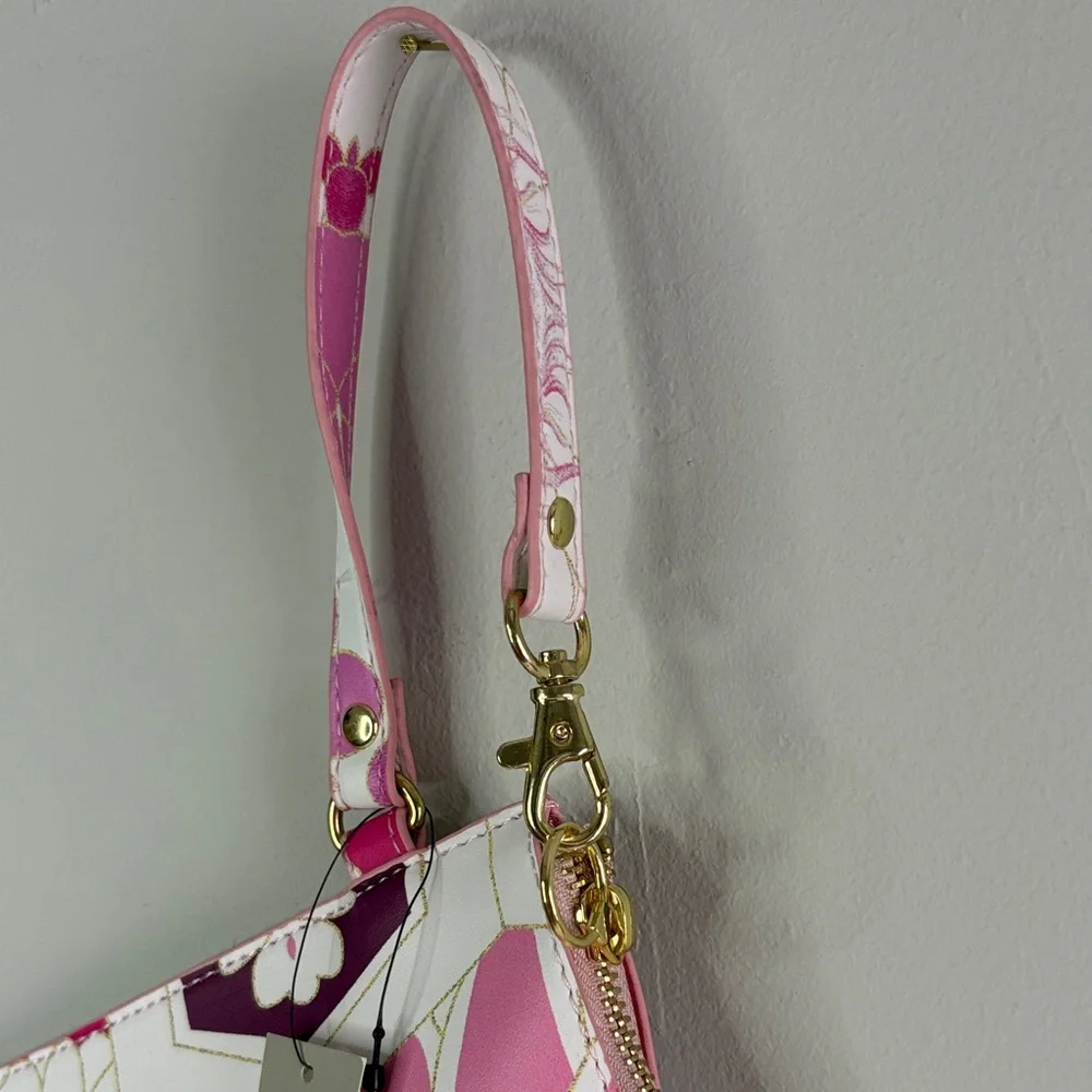 Chico’s NWT Pink Floral Wristlet Clutch Gold Hardware